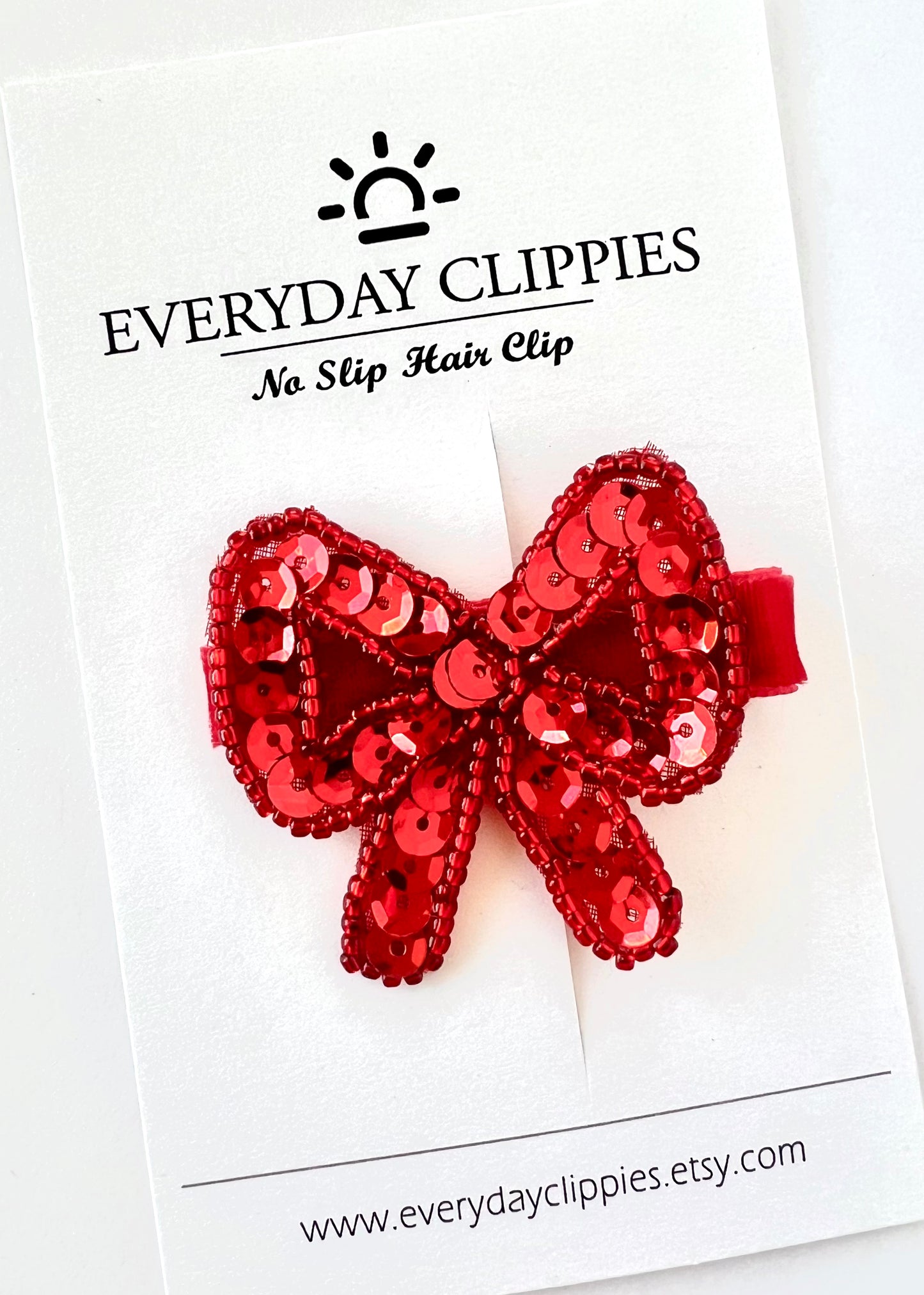 Red Sequin Beaded Hair Bow Clip