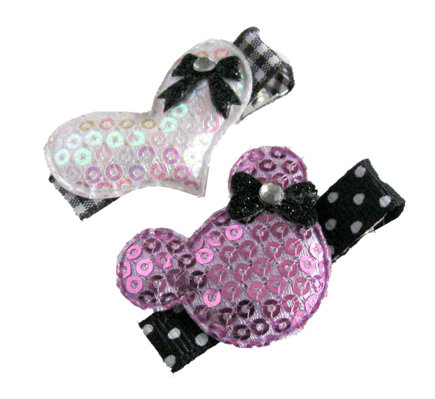 Sequin Mouse and Heart Hair Clip Set - 4 Color Options