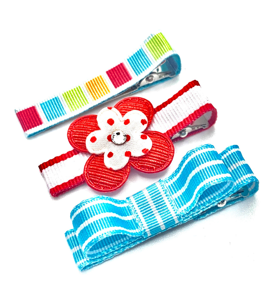 Red Flower with a touch of Bling Hair Clip Assortment Set