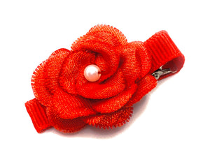 Red Ruffle Rose Hair Clip