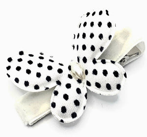 White with Black Polka Dots Butterfly Hair Clip