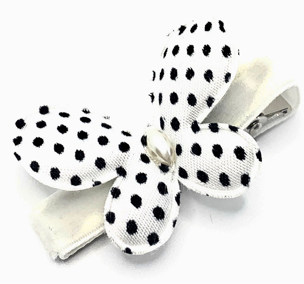 White with Black Polka Dots Butterfly Hair Clip
