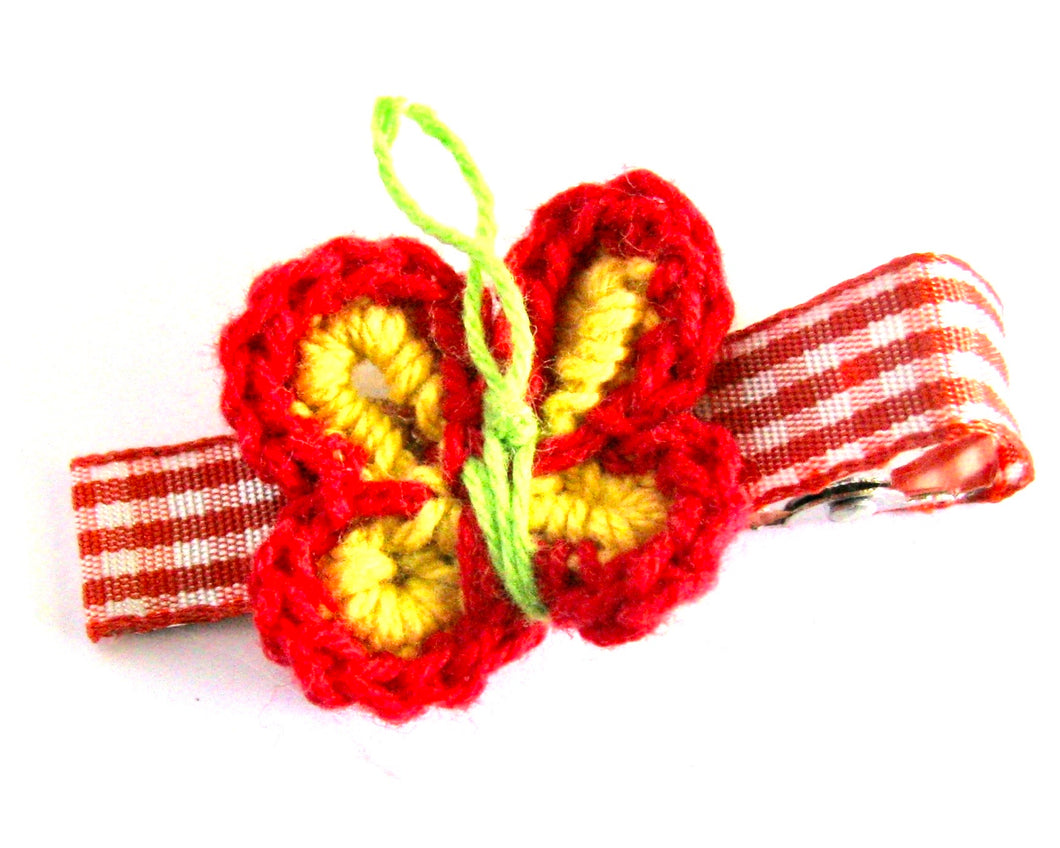 Red with Yellow Crochet Butterfly Hair Clip