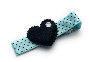 Blue Cyan with Black Heart Hair Clip...with a touch of bling!