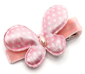 Pink Satin Butterfly with Polka Dots Hair Clip