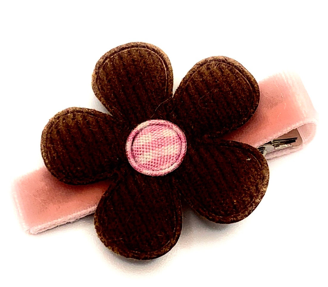 Brown and Pink Felt Flower Hair Clip