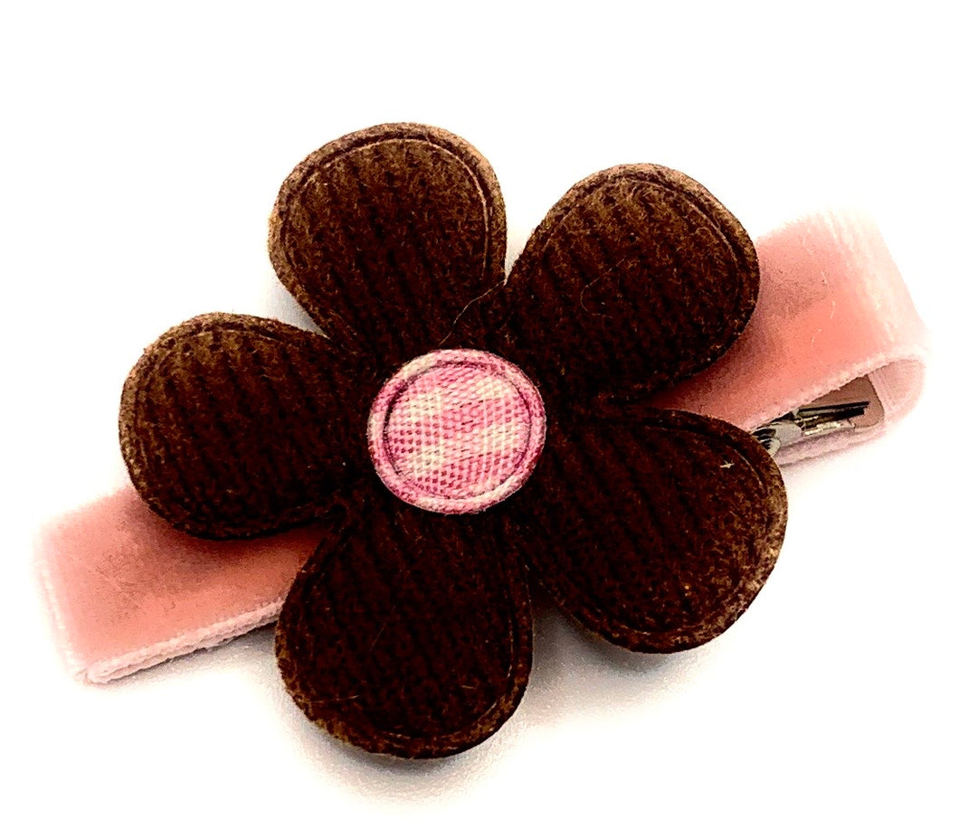 Brown with Pink Felt Flower Hair Clip