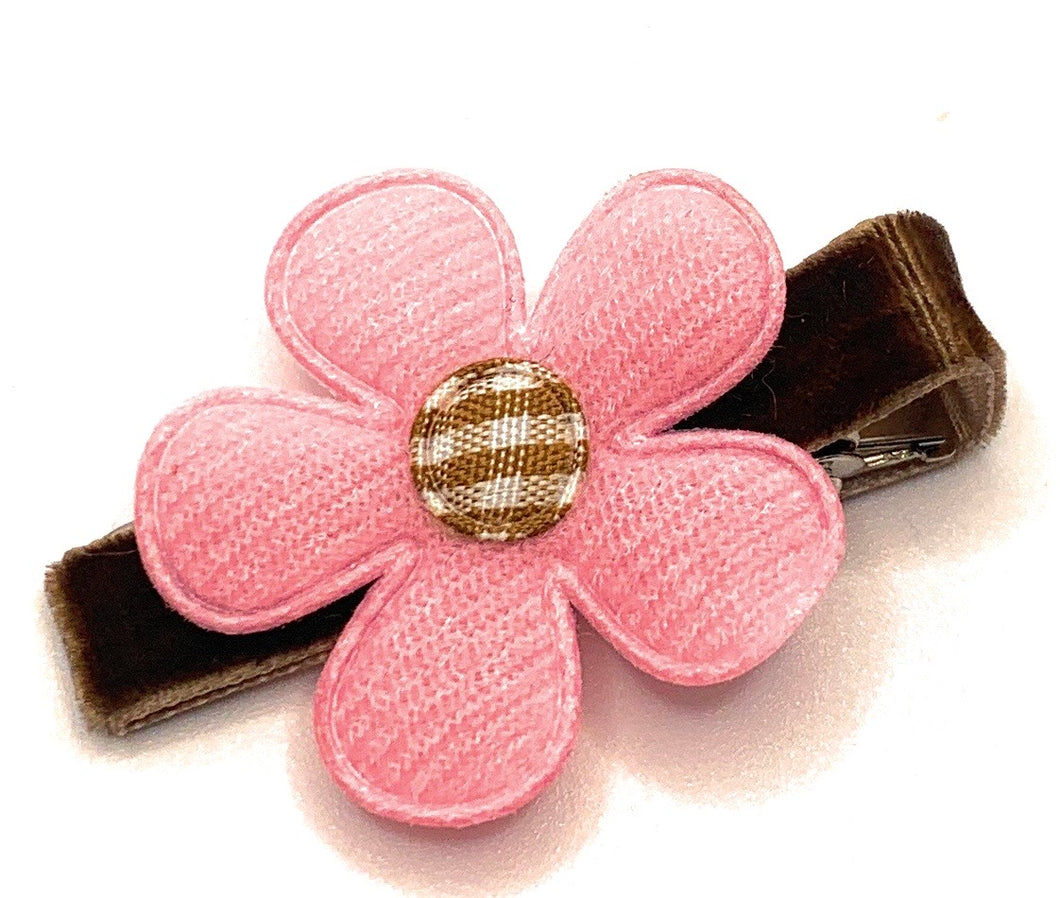 Pink with Brown Felt Flower Hair Clip