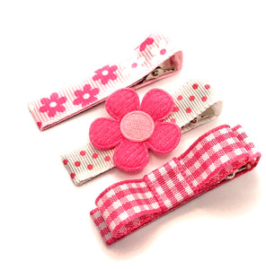 Hot Pink Flower Assortment Hair Clip Set