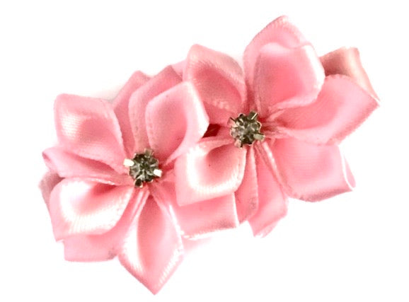 Double Pink Flower with Rhinestones Hair Clip