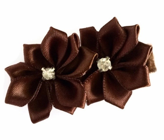 Double Brown Flower with Rhinestones Hair Clip