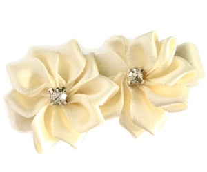 Ivory Double Flower with Rhinestones Hair Clip