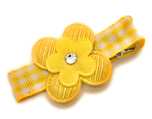 Load image into Gallery viewer, Yellow Flower Hair Clip...with a touch of bling!
