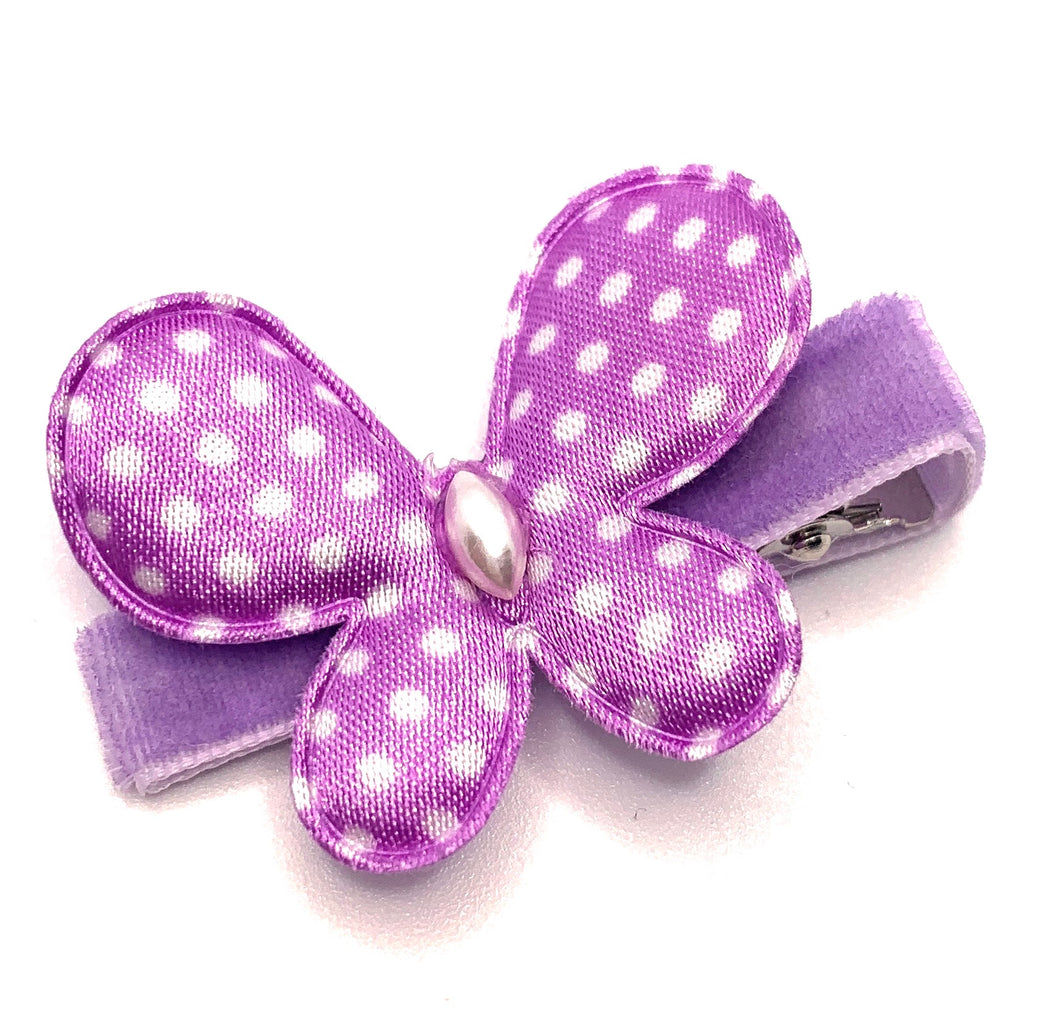 Purple Satin Butterfly with Polka Dots Hair Clip