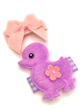 Load image into Gallery viewer, Purple Duck with Pink Bow Baby Snap Clip Set
