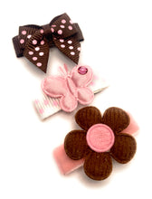 Load image into Gallery viewer, Pink and Brown Spring Baby Snap Clip Set
