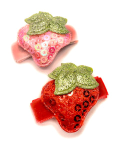 Sequin Strawberry Baby Snap Clip Set