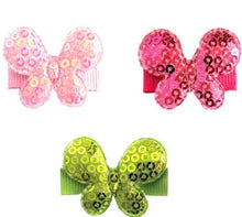 Load image into Gallery viewer, Pinks and Green Sequin Butterfly Baby Snap Clip Set
