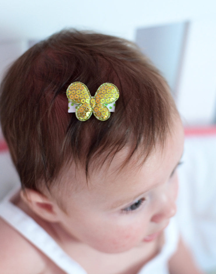 Pinks and Green Sequin Butterfly Baby Snap Clip Set