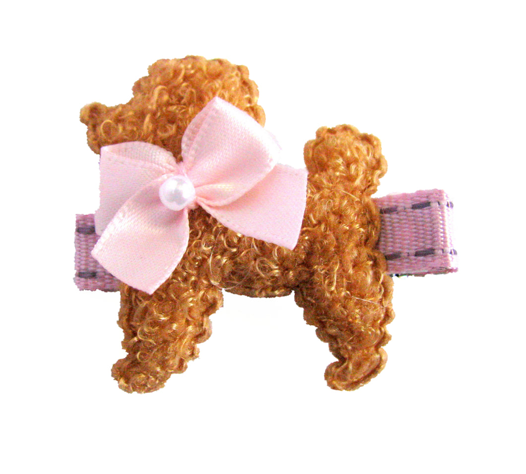 Brown Poodle with Bow Felt Hair Clip