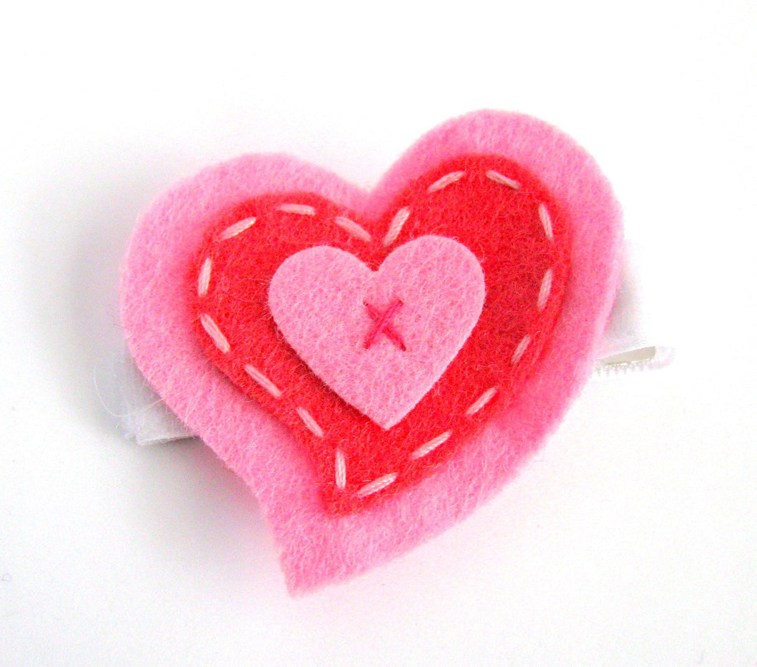 Shades of Pink Felt Heart Hair Clip