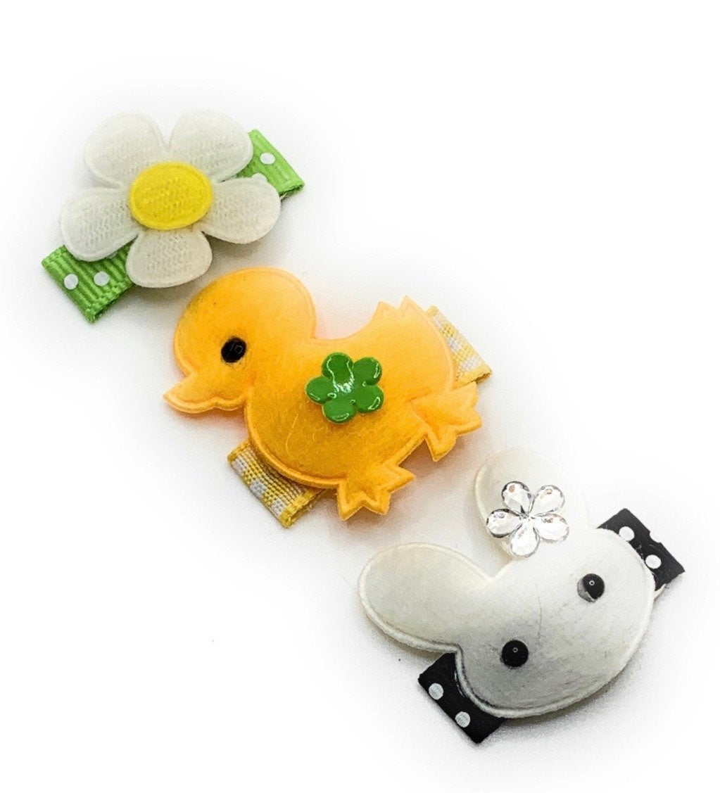 Spring Bunny Duck and Flower Baby Snap Clip Set