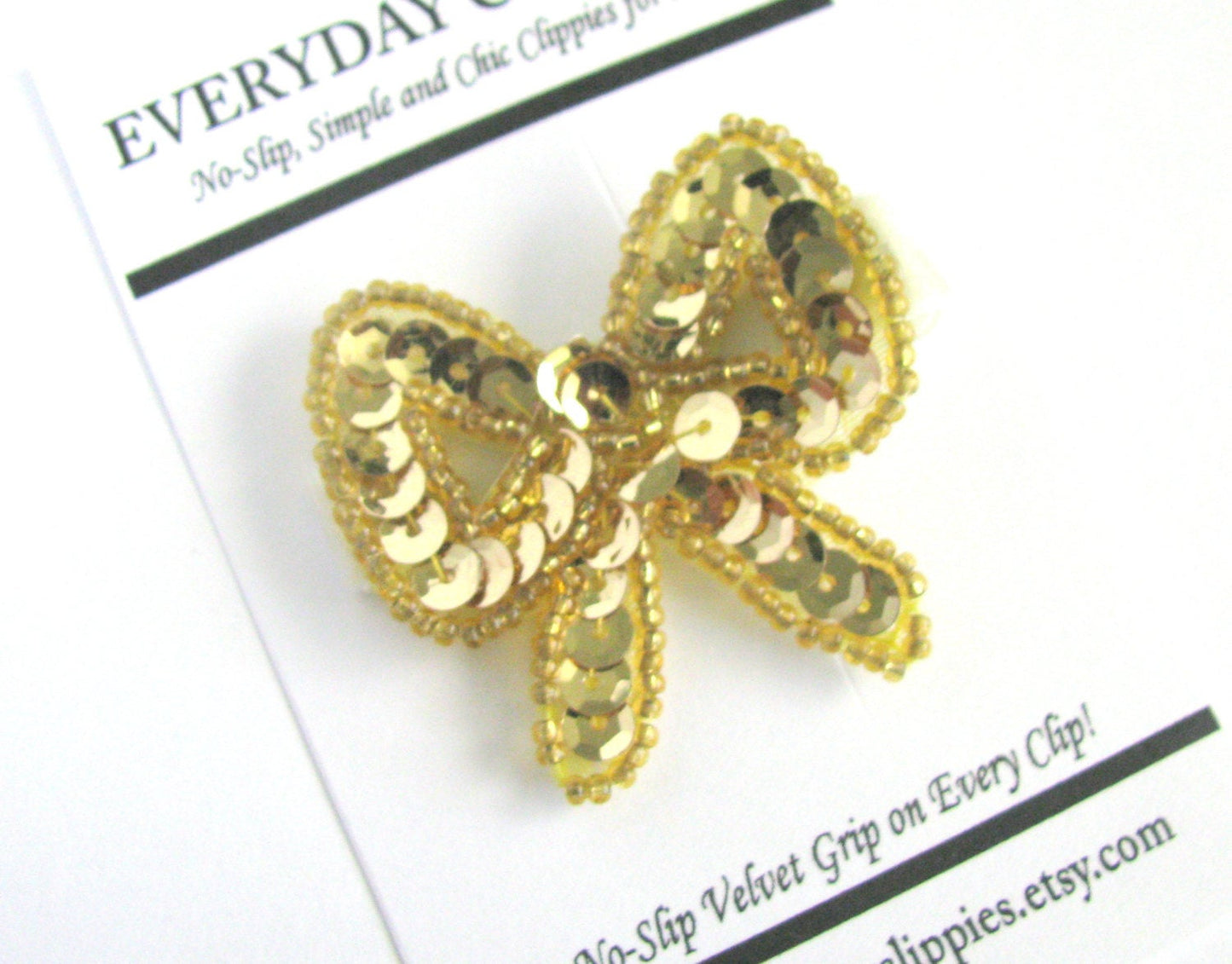 Gold Sequin Beaded Bow Hair Clip