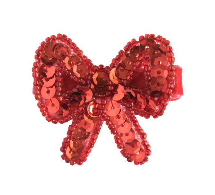 Red Sequin Beaded Hair Bow Clip