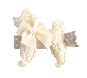Ivory Poodle with Bow Hair Clip