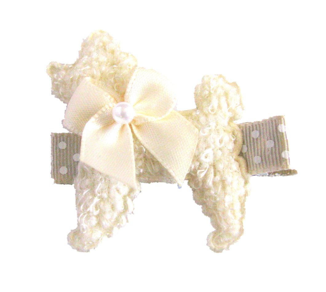 Ivory Poodle with Bow Hair Clip