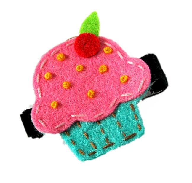Pink and Blue Felt Cupcake Hair Clip