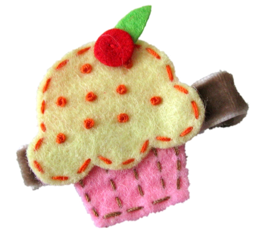 Yellow and Pink Felt Cupcake Hair Clip