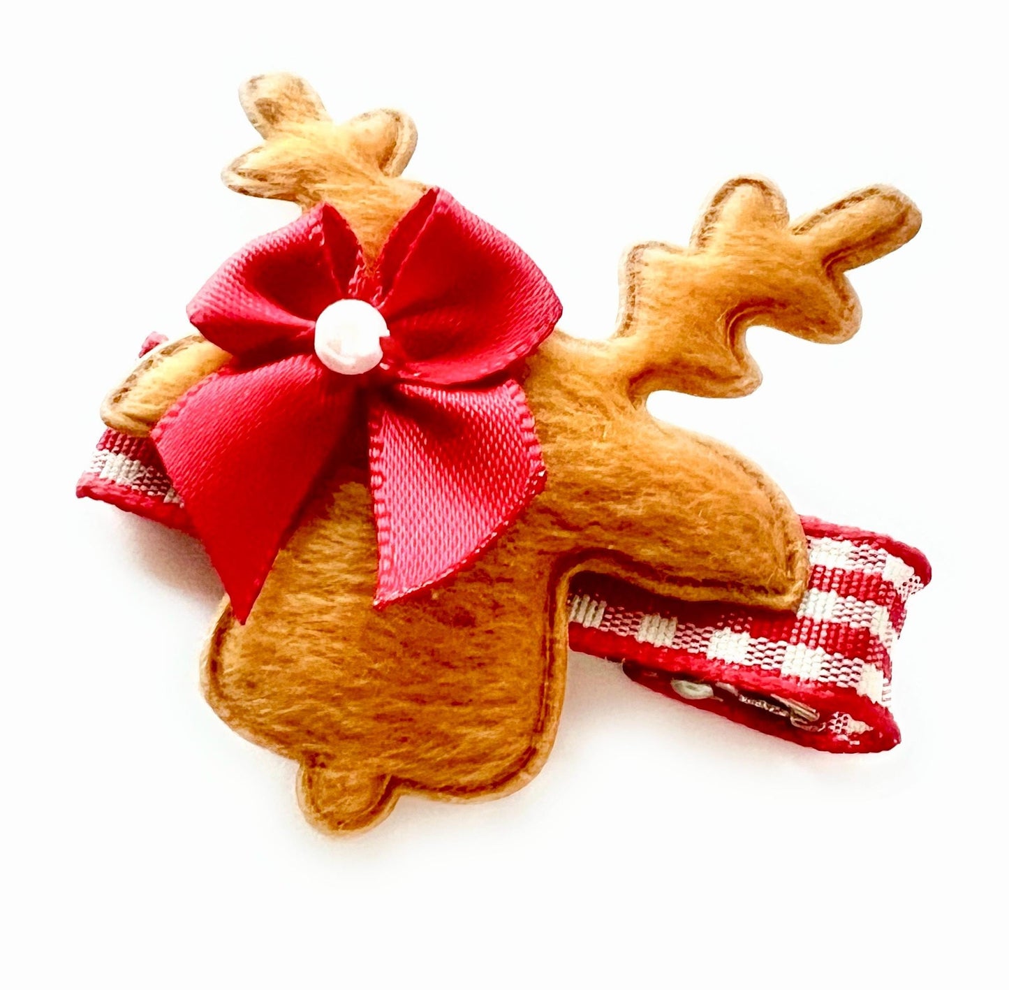 Tan Reindeer with Red Bow Hair Clip