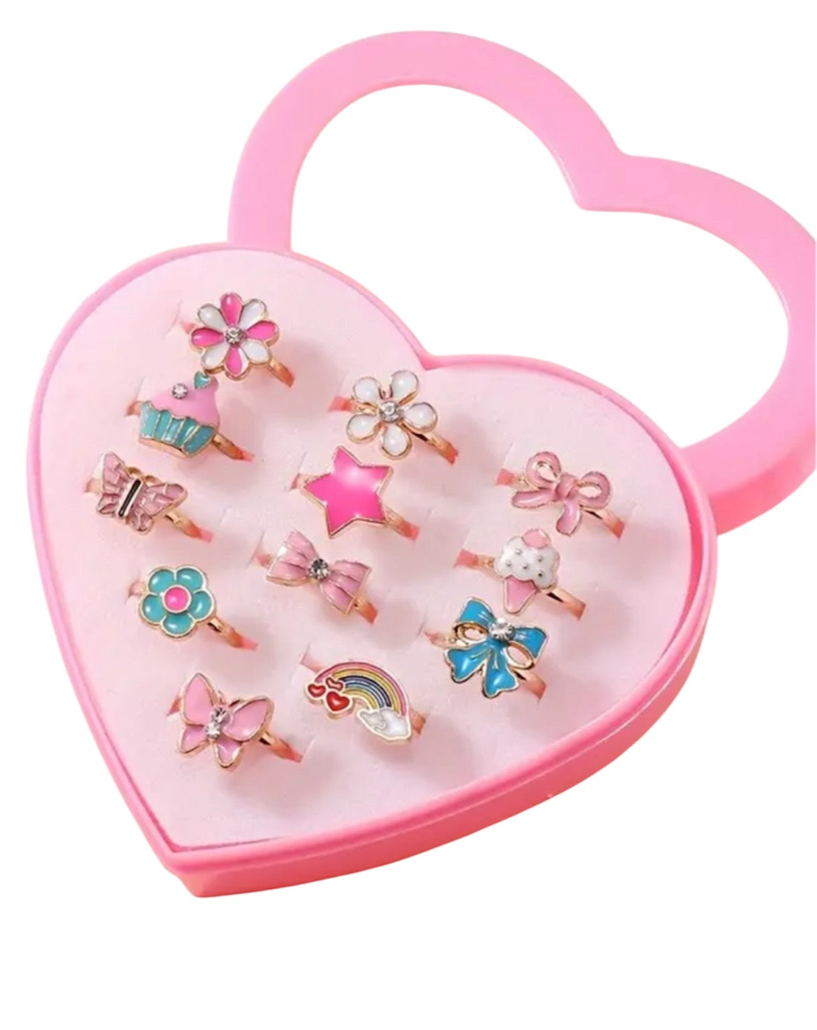 12 piece Little Girl Adjustable Flower and Bows Ring Gift Set