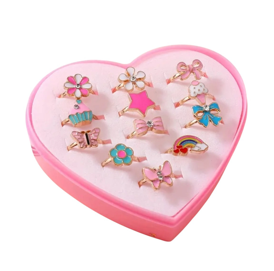 12 piece Little Girl Adjustable Flower and Bows Ring Gift Set