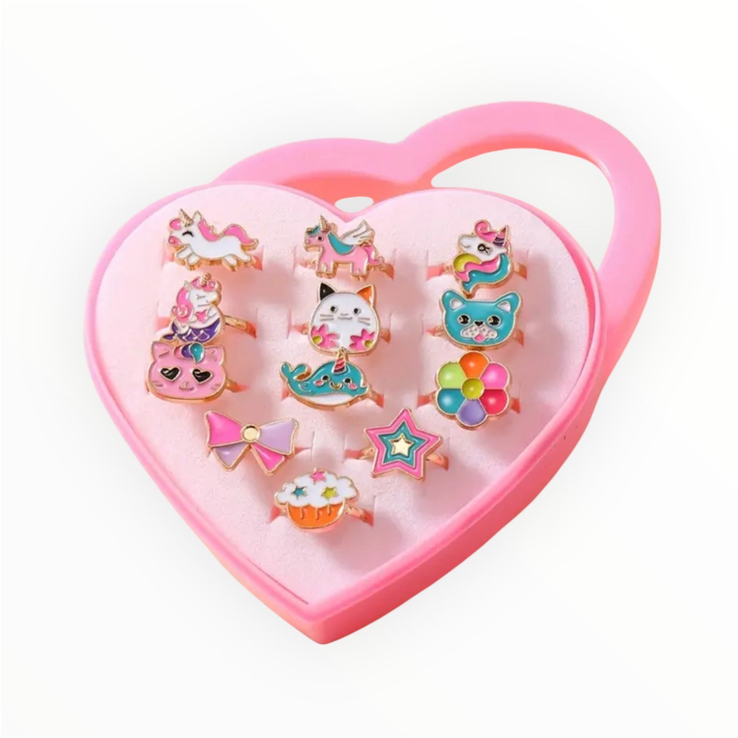 12 piece Little Girl Adjustable Unicorn and Friends Ring Gift Set