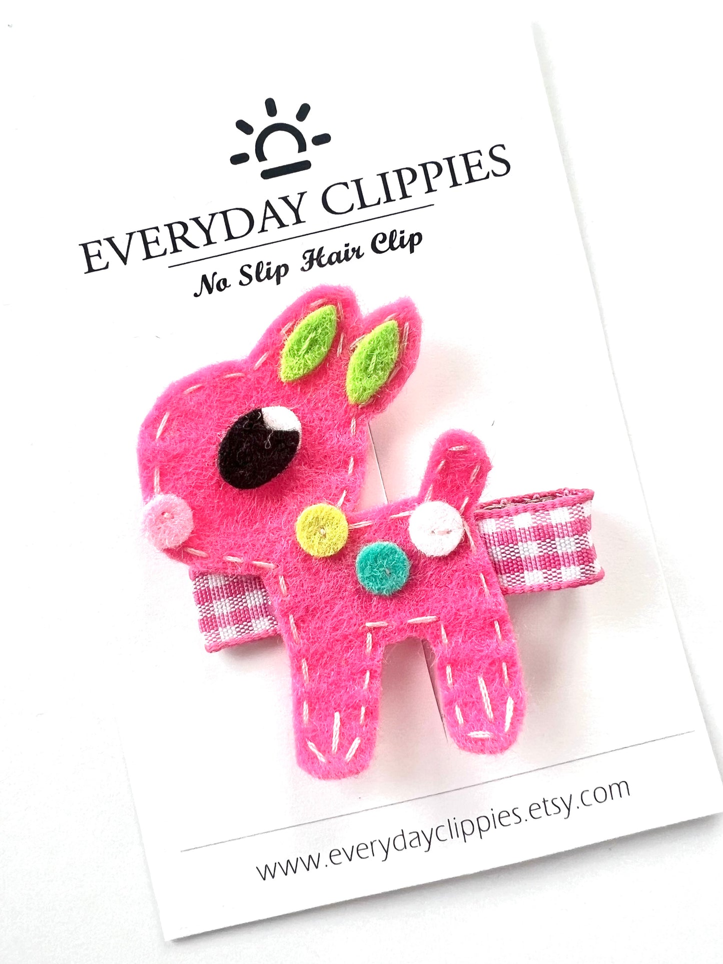 Retro Pink Felt Rudolph Hair Clip