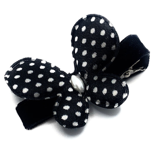 Black with White Polka Dot Butterfly Hair Clip