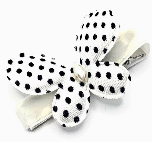 White with Black Polka Dots Butterfly Hair Clip