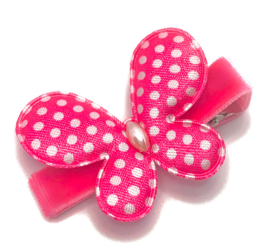 Hot Pink Satin Polka Dots Butterfly Hair Clip