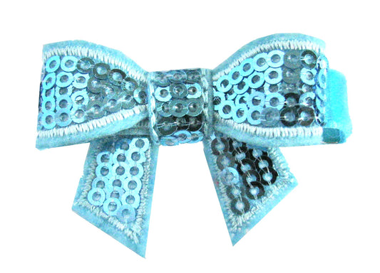 Cyan Blue Sequin Bow Hair Clip