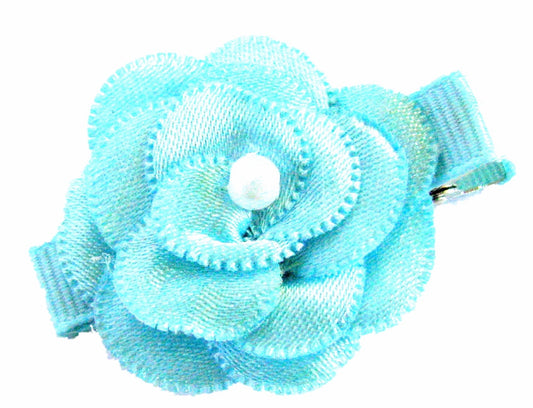 Cyan Ruffle Rose Hair Clip