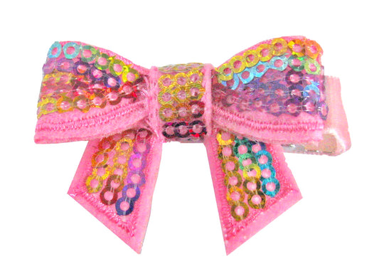 Rainbow Pink Sequin Bow Hair Clip