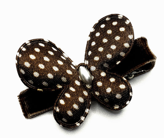 Brown Satin with Polka Dots Butterfly Hair Clip