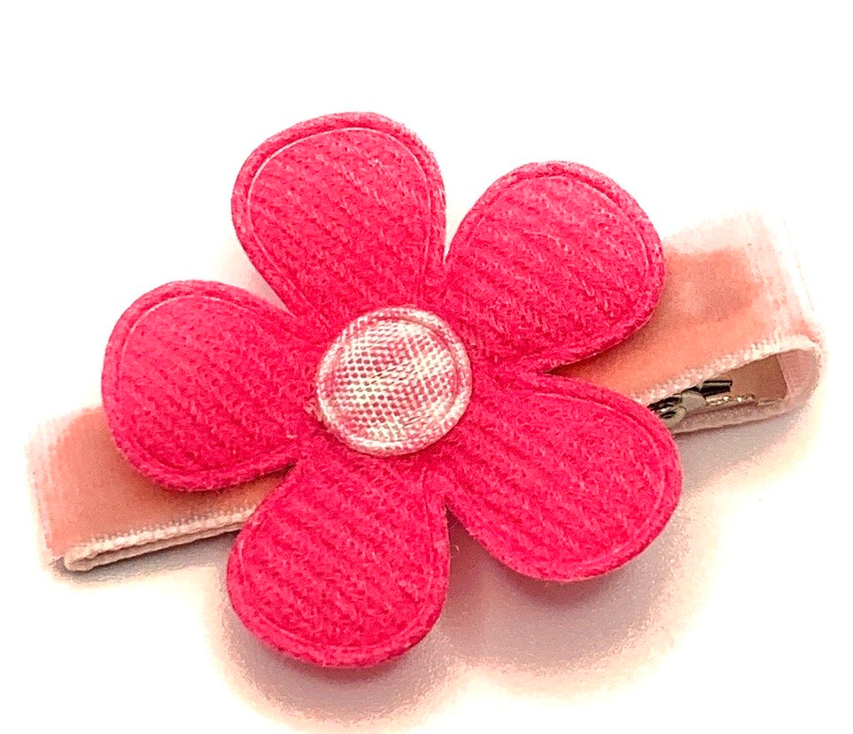 Hot Pink with Pink Felt Flower Hair Clip