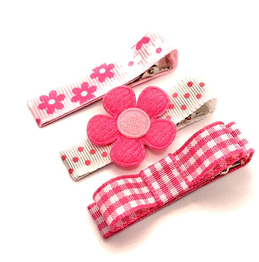 Hot Pink Flower Assortment Hair Clip Set