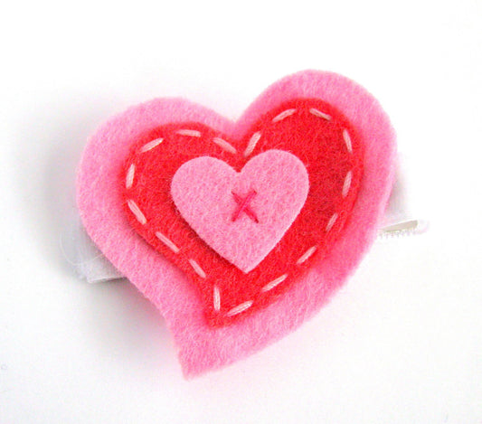 Shades of Pink Felt Heart Hair Clip