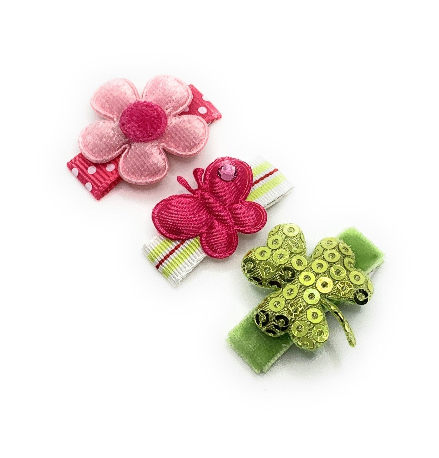 Hot Pink and Green Spring Baby Snap Clip Set