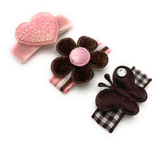 Pink and Brown Baby Snap Clip Set