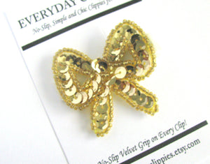 Gold Beaded Bow Hair Clip